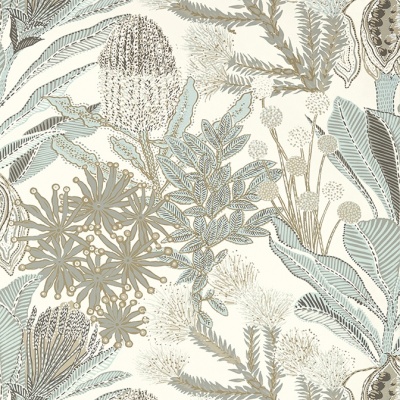 Thibaut Protea Wallpaper in Neutral & Spa Blue